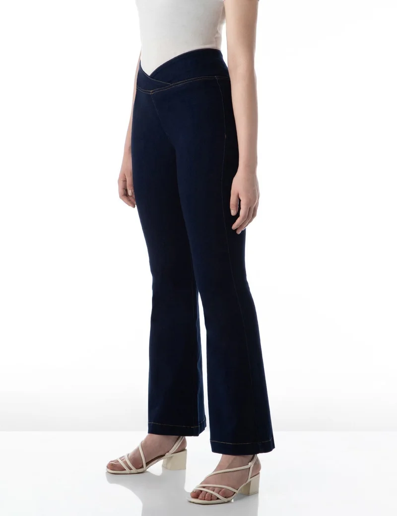inkd Dark Knight Women's Flared Pull-on Jeans - Mid-Rise| Enzyme Wash | Slant Waistband | Jeans for Women for Women | Best Price UAE